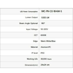 ดาวน์ไลท์ LED สี่เหลี่ยม IWACHI 18+6W (ขอบแสงน้ำเงิน)