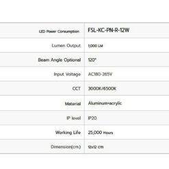 ดาวน์ไลท์ LED ติดลอย หน้ากลม 12W (เดย์ไลท์) FSL
